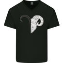 Aries Goat Head Star Sign Mens V-Neck Cotton T-Shirt Black