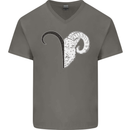 Aries Goat Head Star Sign Mens V-Neck Cotton T-Shirt Charcoal