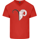 Aries Goat Head Star Sign Mens V-Neck Cotton T-Shirt Red