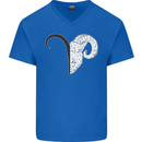 Aries Goat Head Star Sign Mens V-Neck Cotton T-Shirt Royal Blue