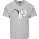 Aries Goat Head Star Sign Mens V-Neck Cotton T-Shirt Sports Grey