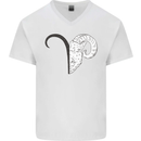 Aries Goat Head Star Sign Mens V-Neck Cotton T-Shirt White