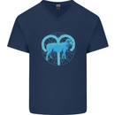 Aries Star Sign Mens V-Neck Cotton T-Shirt Navy Blue