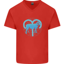 Aries Star Sign Mens V-Neck Cotton T-Shirt Red