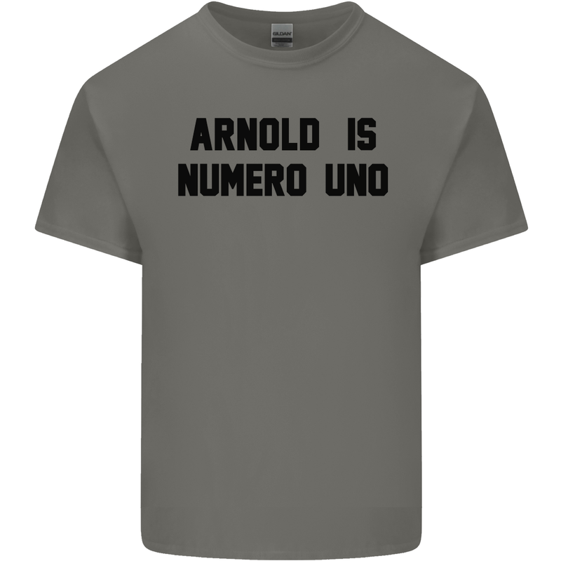 Arnold Is Numero Uno Schwarzenegger Gym Mens Cotton T-Shirt Tee Top Charcoal