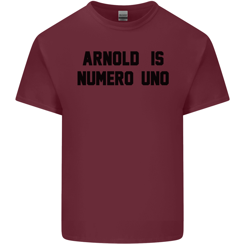 Arnold Is Numero Uno Schwarzenegger Gym Mens Cotton T-Shirt Tee Top Maroon