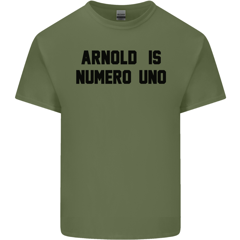 Arnold Is Numero Uno Schwarzenegger Gym Mens Cotton T-Shirt Tee Top Military Green