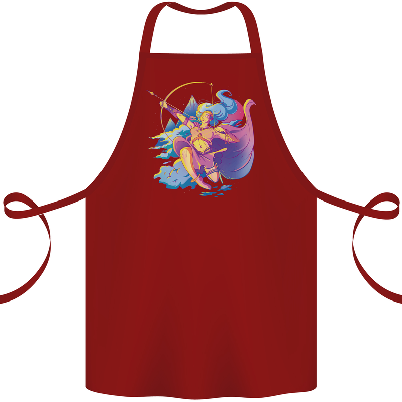 Artemis Greek Goddess of Wild Animals Cotton Apron 100% Organic Maroon
