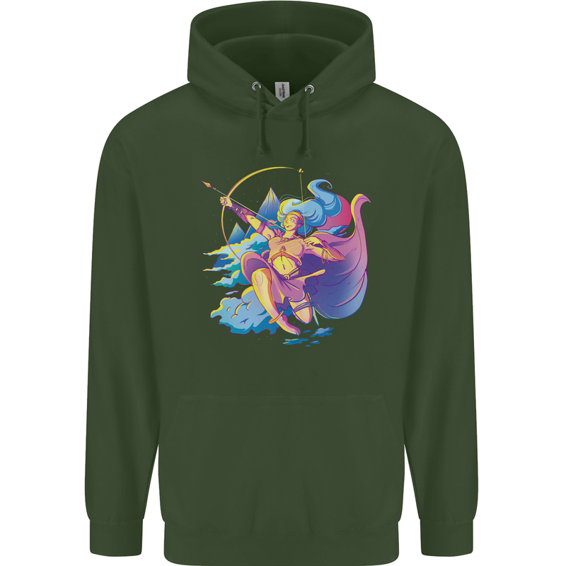 Artemis Greek Goddess of Wild Animals Mens 80% Cotton Hoodie Forest Green