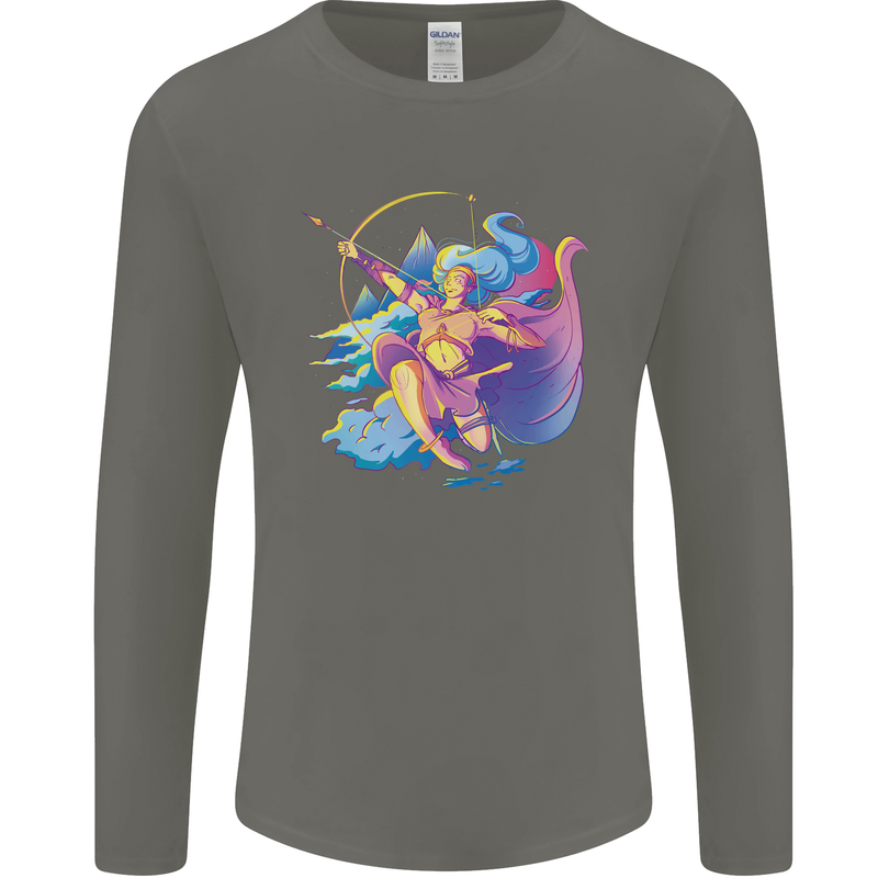 Artemis Greek Goddess of Wild Animals Mens Long Sleeve T-Shirt Charcoal