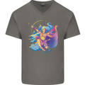 Artemis Greek Goddess of Wild Animals Mens V-Neck Cotton T-Shirt Charcoal