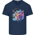 Artemis Greek Goddess of Wild Animals Mens V-Neck Cotton T-Shirt Navy Blue