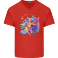 Artemis Greek Goddess of Wild Animals Mens V-Neck Cotton T-Shirt Red