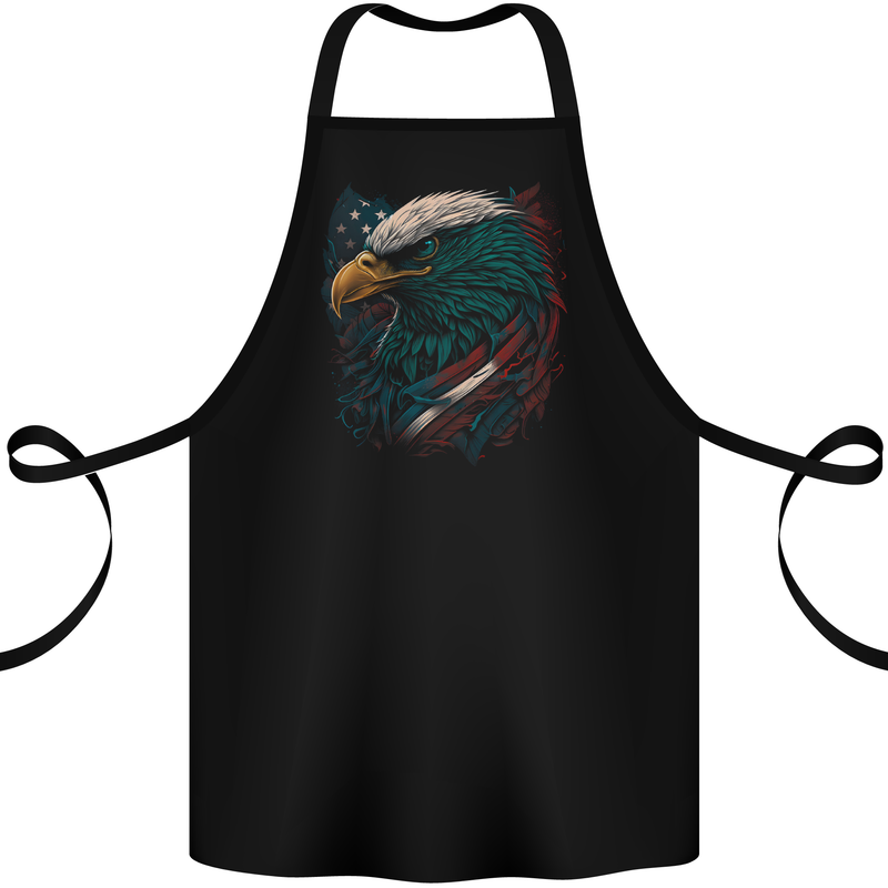 Artistic American Bald Eagle in Stars & Stripes Cotton Apron 100% Organic Black