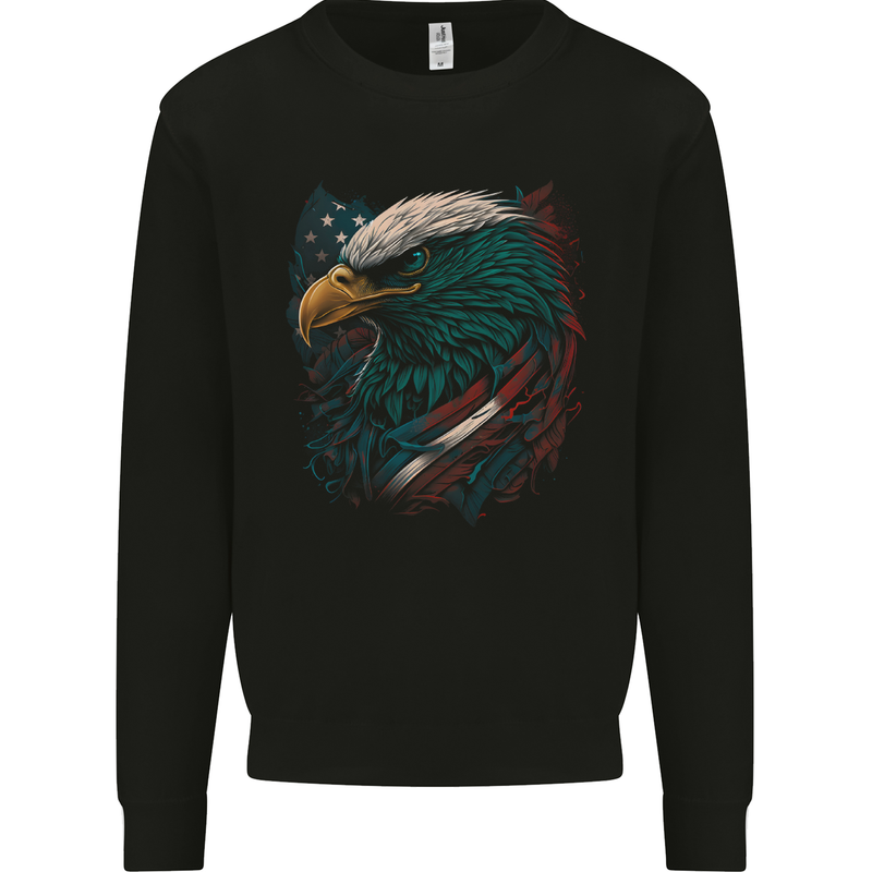Artistic American Bald Eagle in Stars & Stripes Kids Sweatshirt Jumper Black