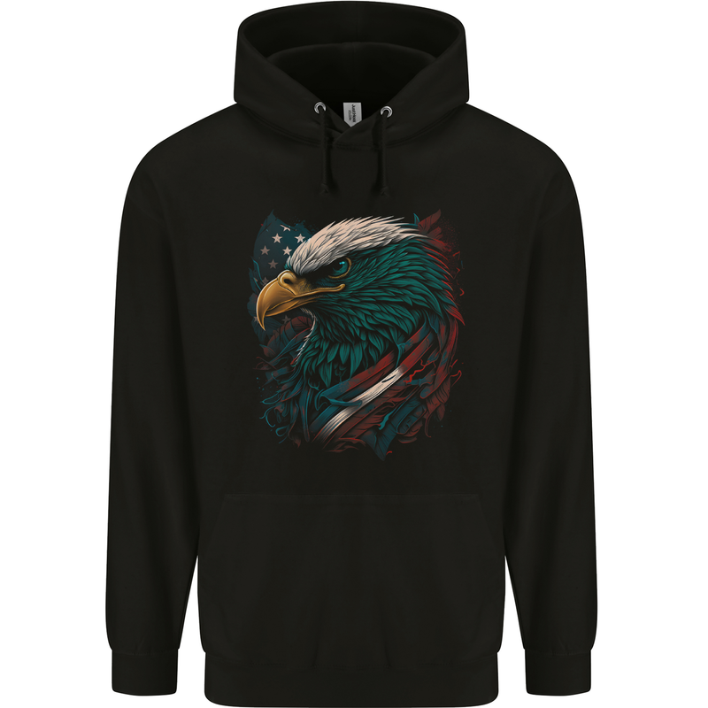 Artistic American Bald Eagle in Stars & Stripes Mens 80% Cotton Hoodie Black
