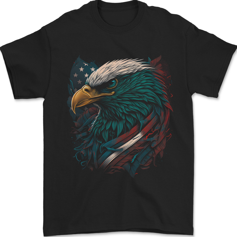Artistic American Bald Eagle in Stars & Stripes Mens T-Shirt 100% Cotton Black