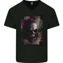 Artistic Skull Gothic Goth Mens V-Neck Cotton T-Shirt Black