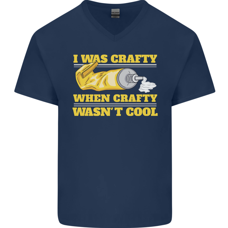 Arts and Crafts Funny Crafty Artist Art Mens V-Neck Cotton T-Shirt Navy Blue