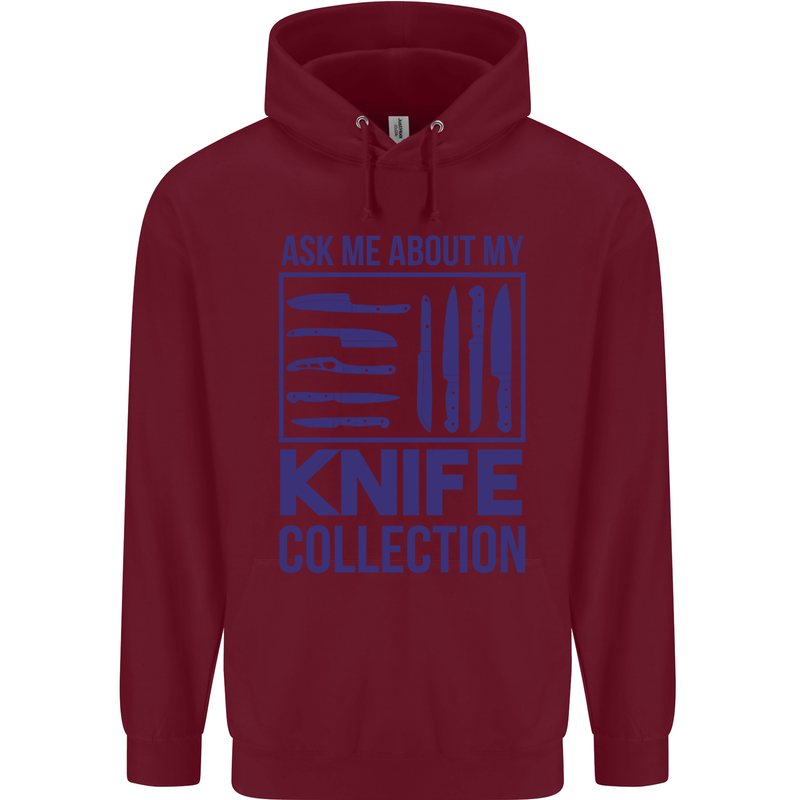 Ask About My Knife Collection Funny Chef Childrens Kids Hoodie Maroon