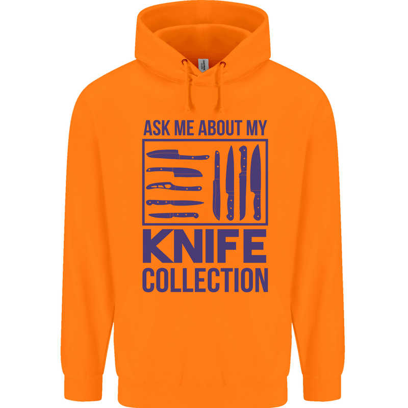 Ask About My Knife Collection Funny Chef Childrens Kids Hoodie Orange