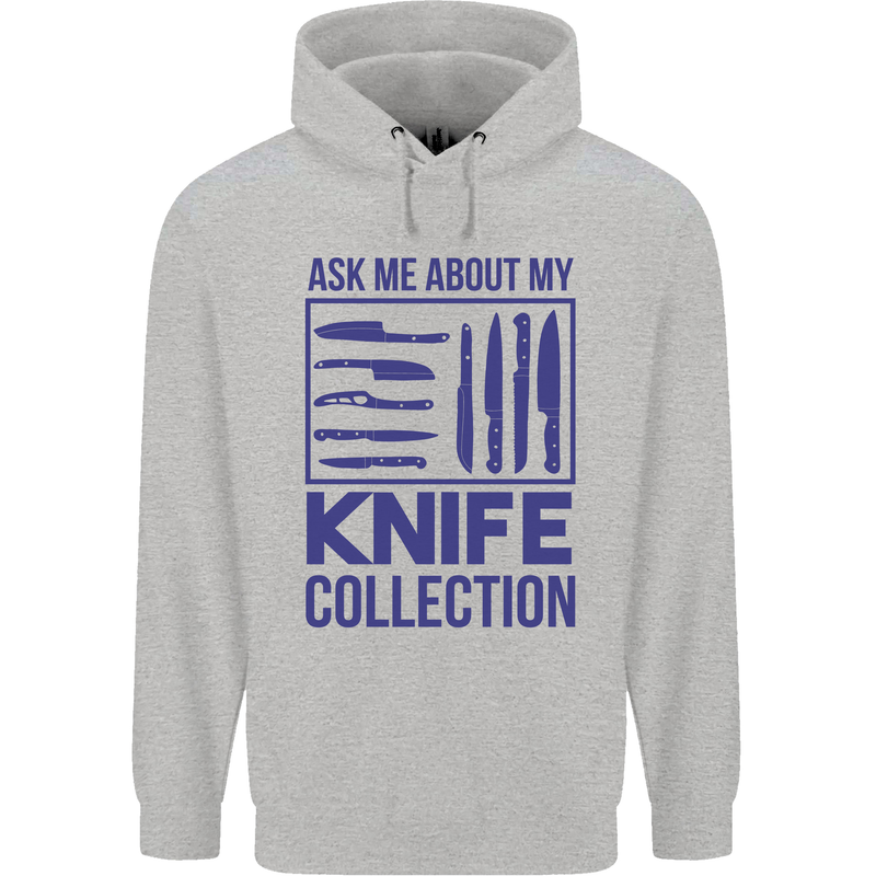 Ask About My Knife Collection Funny Chef Childrens Kids Hoodie Sports Grey
