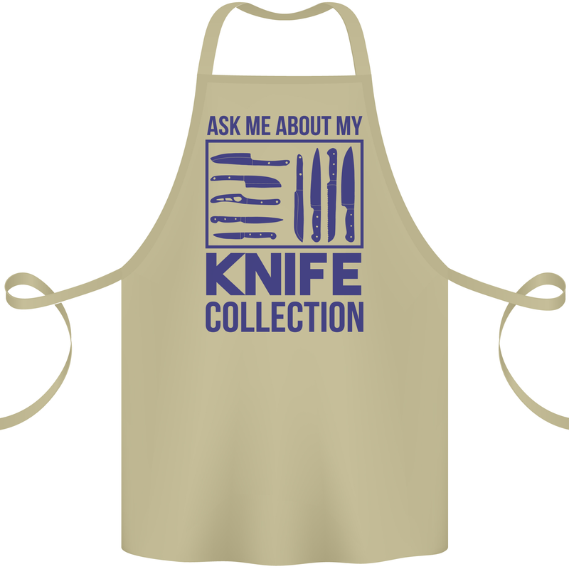 Ask About My Knife Collection Funny Chef Cotton Apron 100% Organic Khaki