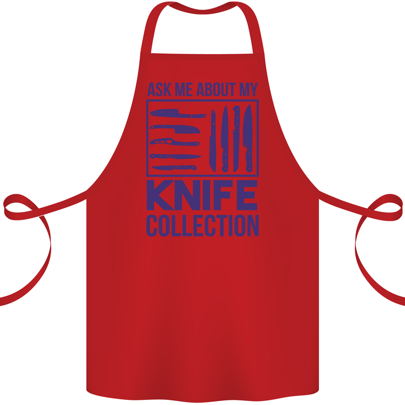 Ask About My Knife Collection Funny Chef Cotton Apron 100% Organic Red