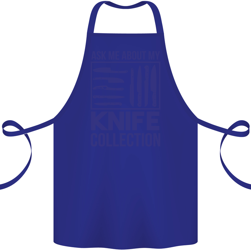 Ask About My Knife Collection Funny Chef Cotton Apron 100% Organic Royal Blue