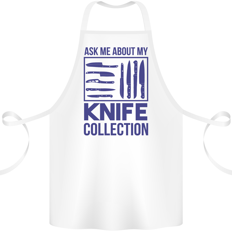 Ask About My Knife Collection Funny Chef Cotton Apron 100% Organic White