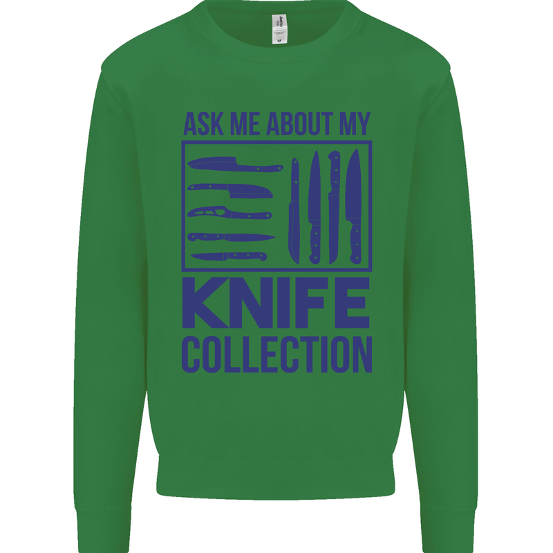 Ask About My Knife Collection Funny Chef Kids Sweatshirt Jumper Irish Green