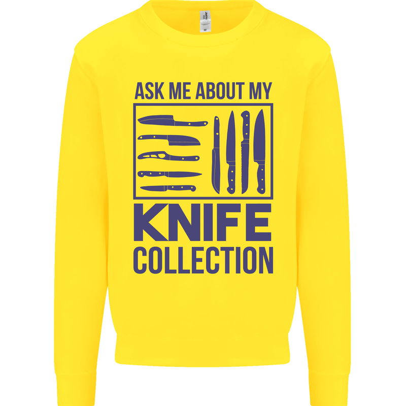Ask About My Knife Collection Funny Chef Kids Sweatshirt Jumper Yellow