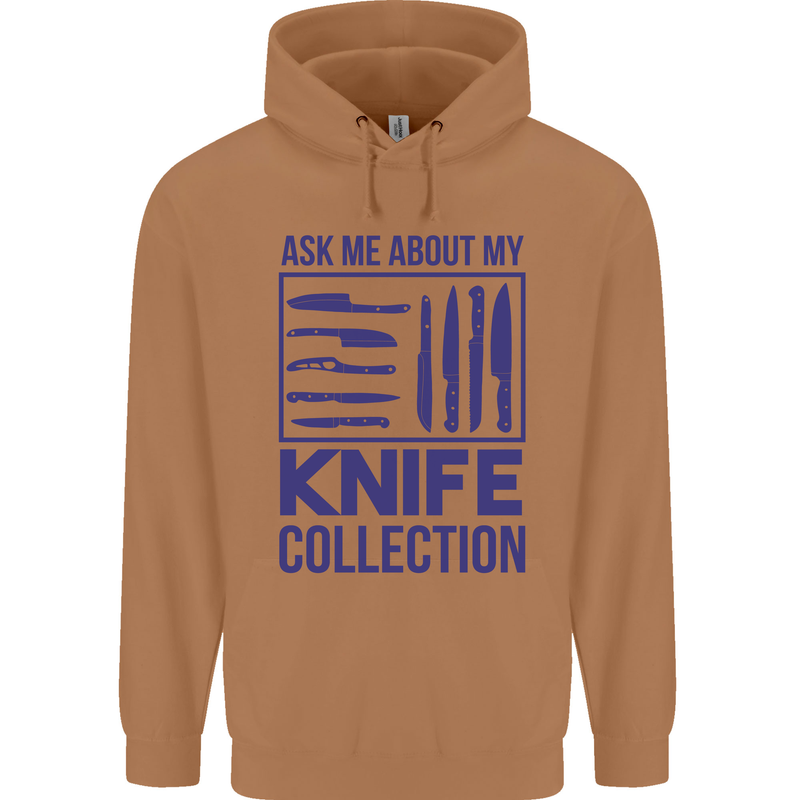 Ask About My Knife Collection Funny Chef Mens 80% Cotton Hoodie Caramel Latte