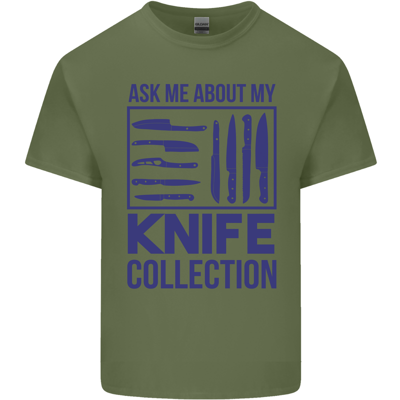 Ask About My Knife Collection Funny Chef Mens Cotton T-Shirt Tee Top Military Green