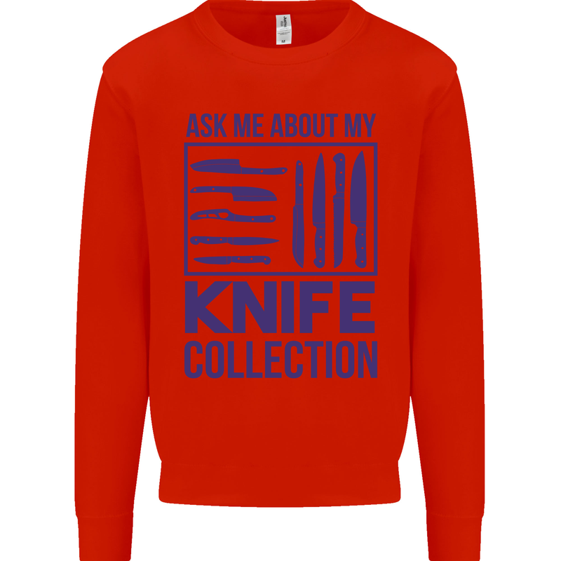 Ask About My Knife Collection Funny Chef Mens Sweatshirt Jumper Bright Red