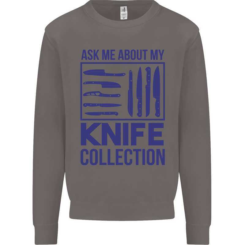 Ask About My Knife Collection Funny Chef Mens Sweatshirt Jumper Charcoal