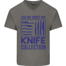 Ask About My Knife Collection Funny Chef Mens V-Neck Cotton T-Shirt Charcoal