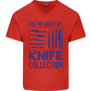 Ask About My Knife Collection Funny Chef Mens V-Neck Cotton T-Shirt Red