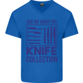 Ask About My Knife Collection Funny Chef Mens V-Neck Cotton T-Shirt Royal Blue