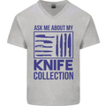 Ask About My Knife Collection Funny Chef Mens V-Neck Cotton T-Shirt Sports Grey