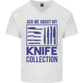Ask About My Knife Collection Funny Chef Mens V-Neck Cotton T-Shirt White