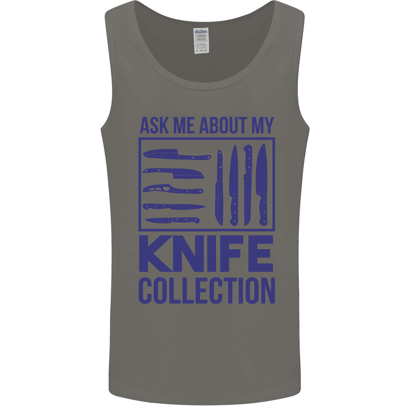 Ask About My Knife Collection Funny Chef Mens Vest Tank Top Charcoal