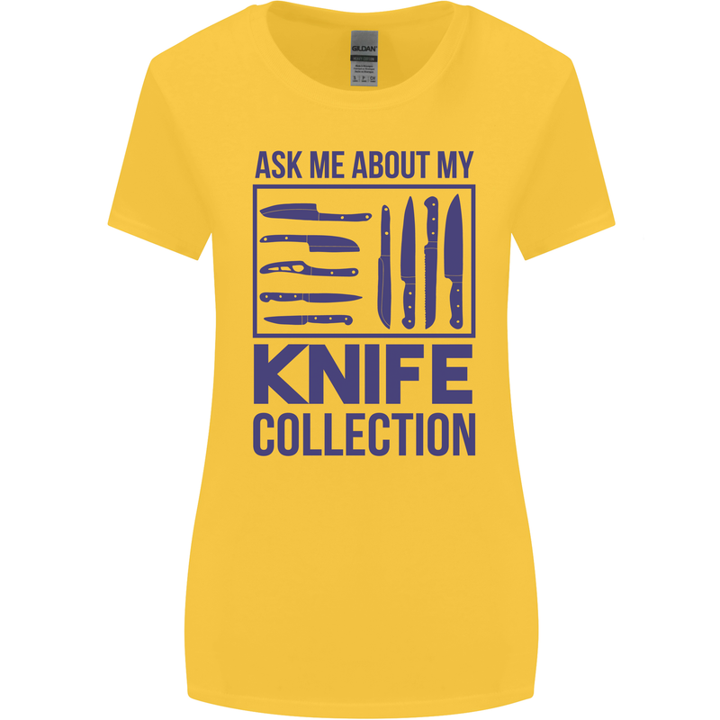 Ask About My Knife Collection Funny Chef Womens Wider Cut T-Shirt Yellow