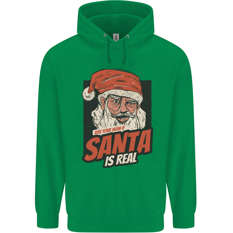 Ask Your Mum If Santa Real Funny Christmas Childrens Kids Hoodie Irish Green