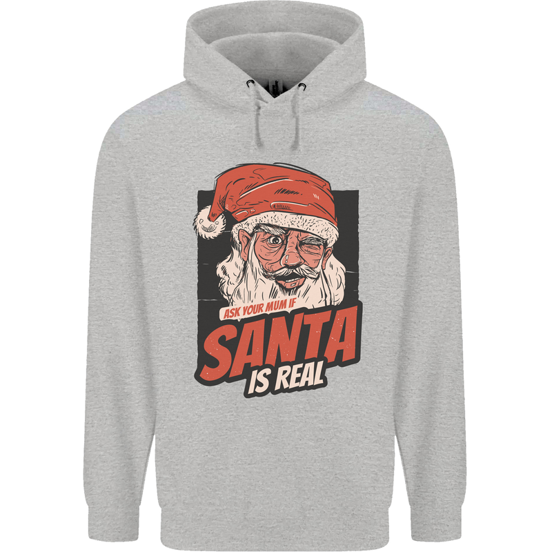 Ask Your Mum If Santa Real Funny Christmas Childrens Kids Hoodie Sports Grey