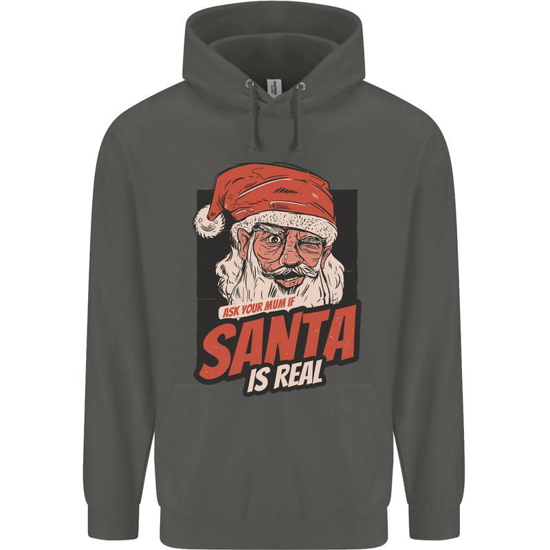 Ask Your Mum If Santa Real Funny Christmas Childrens Kids Hoodie Storm Grey