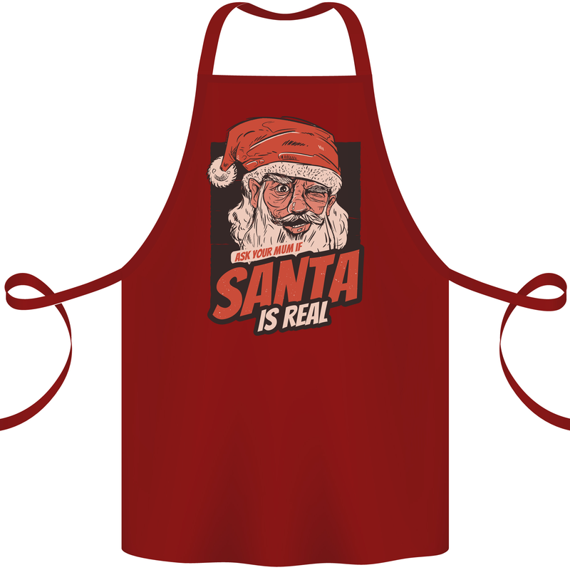 Ask Your Mum If Santa Real Funny Christmas Cotton Apron 100% Organic Maroon