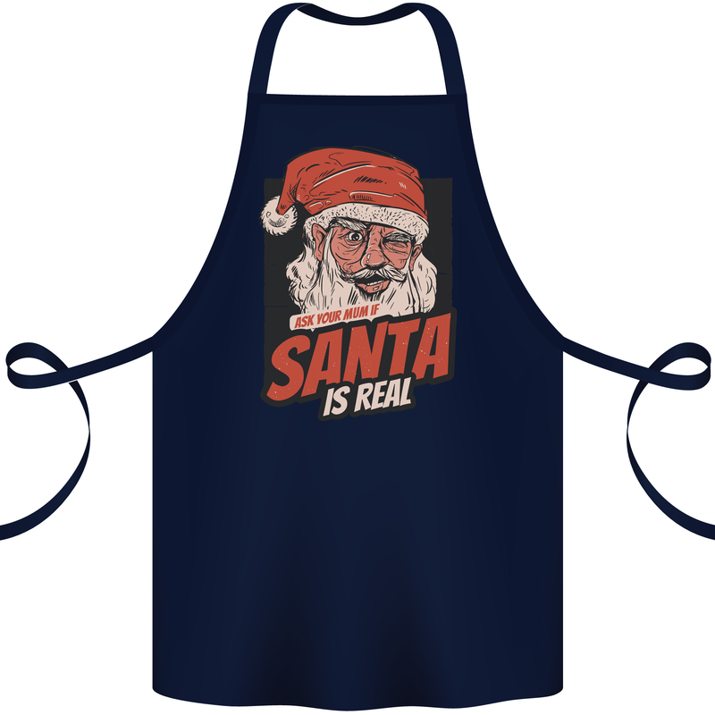 Ask Your Mum If Santa Real Funny Christmas Cotton Apron 100% Organic Navy Blue