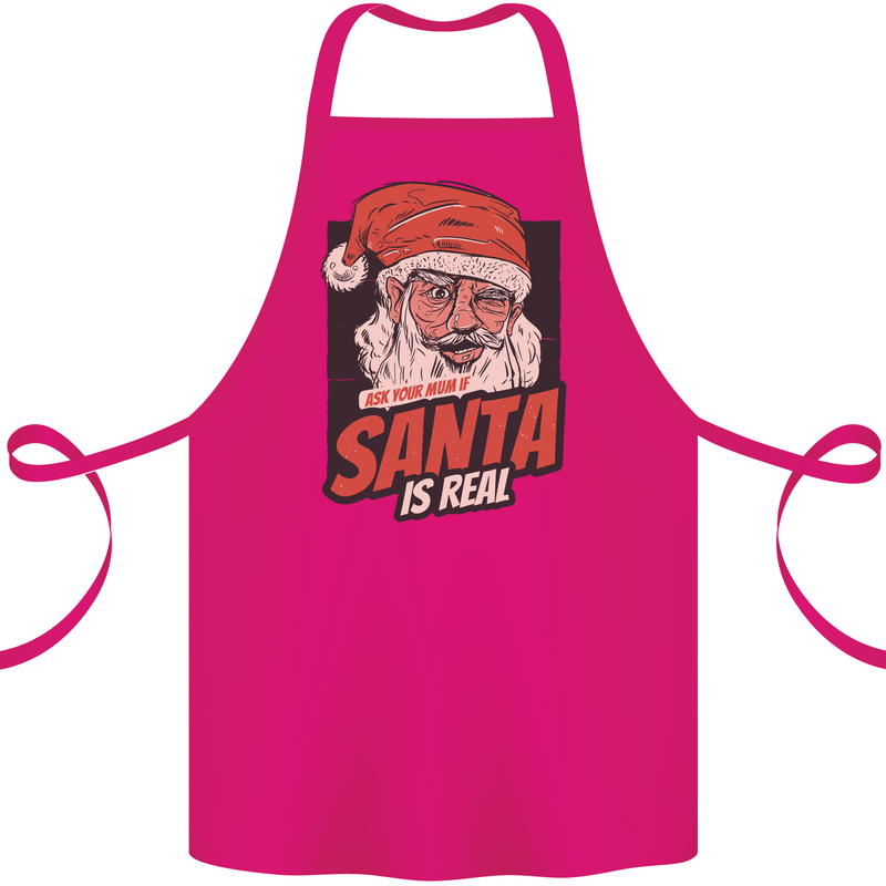 Ask Your Mum If Santa Real Funny Christmas Cotton Apron 100% Organic Pink