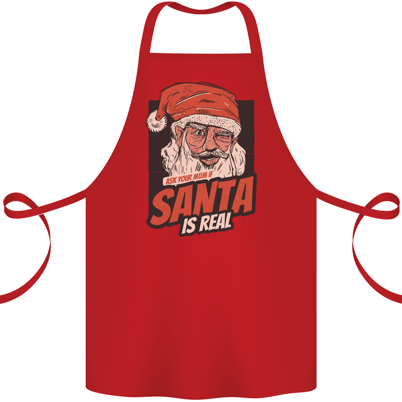 Ask Your Mum If Santa Real Funny Christmas Cotton Apron 100% Organic Red